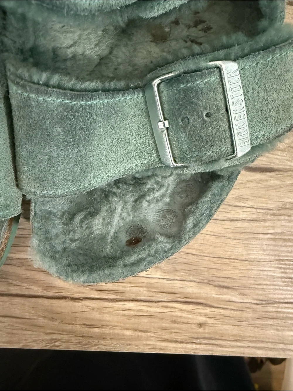 Birkenstock Teal Suede Two-Strap Plush Footbed Sandals